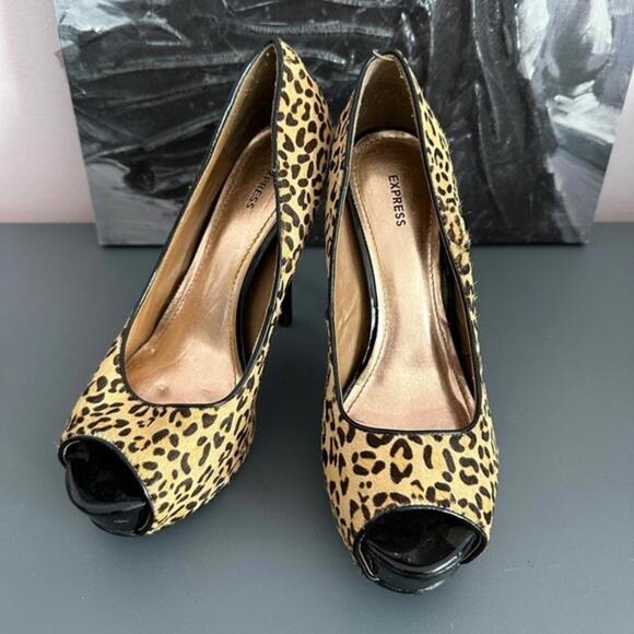 Express Cheetah Mohair Platform Heels GUC - Picture 2 of 2